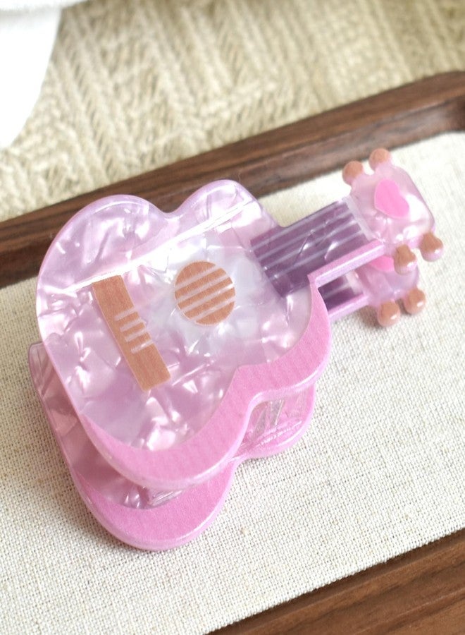 Ynxee Pink Guitar Design Hair Claws Non Slip 3" Medium Hair Clips Women Girls Hair Accessories, Small Size - Image 1